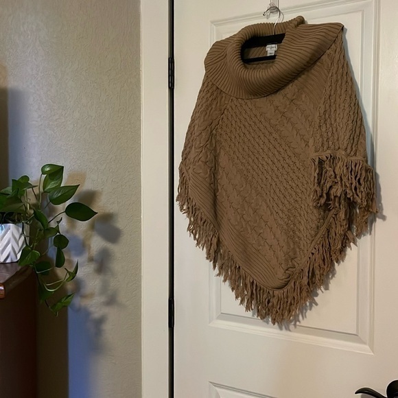 Jaclyn Smith Tan Cowl Neck Knit Fringe Sweater Tunic Xl